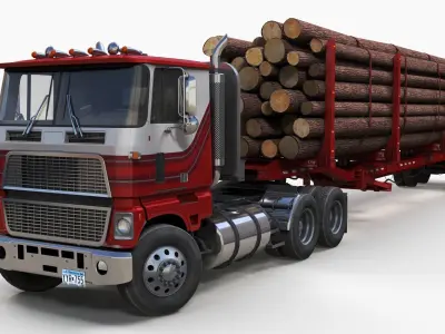 Cabover log semitruck Low-poly 3D model