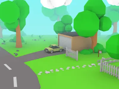 Cartoon house toy car Free low-poly 3D model