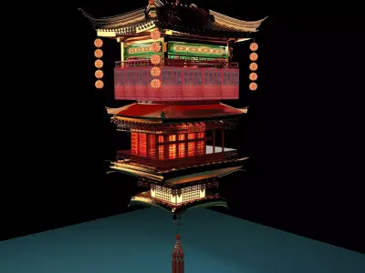 Chinese palace house lantern  3D model buy