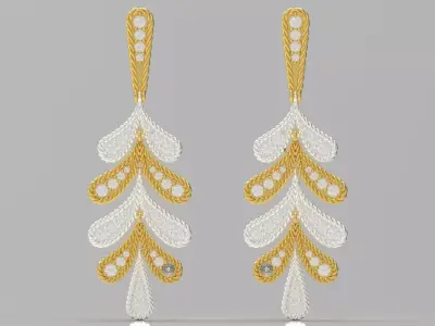 Two-tone Gold Drop stl Earrings Model je0119 3D print model