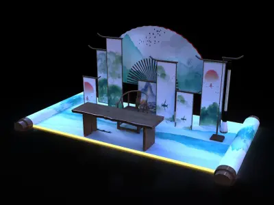 Chinese style artistic conception and styling 3D model