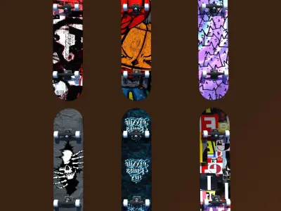 Realistic Rigged Skateboard Assets 3D model