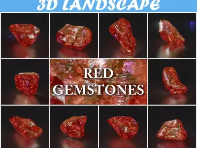 Low poly Red Gemstone Pack 200115 Low-poly 3D model