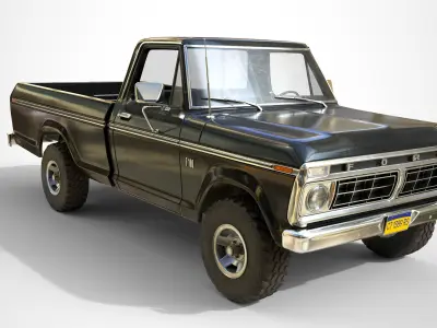 Ford Classic F100 pickup 1976 New Black Low-poly 3D model