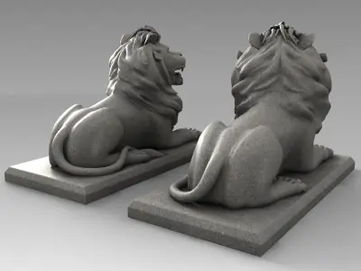 3D Models Two Stone Lions Statues 3D model