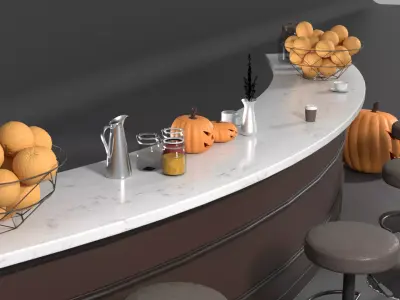 Curved Cafe Counter with Halloween Props Pack 3D model