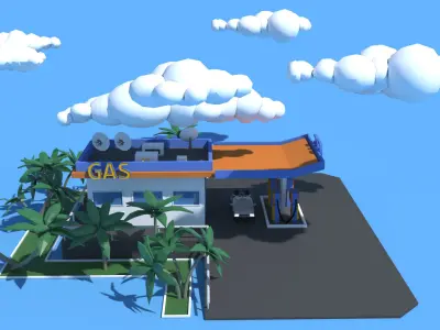 Cartoon Gas Oil Station  Low-poly 3D model