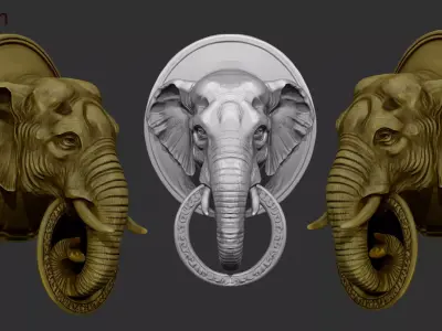 Elephant  Head Door Knocker  Low-poly 3D model