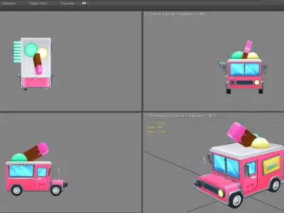 Cartoon ice cream truck - dining car Low-poly 3D model