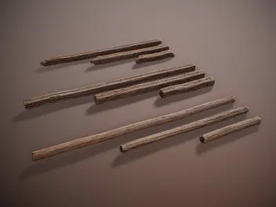 stylized Wood Sticks PBR Low-poly 3D model