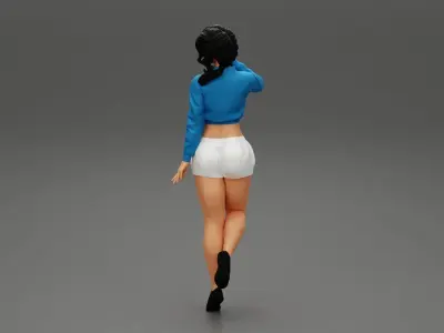 beautiful girl in lini short and high neck shirt 3D print model