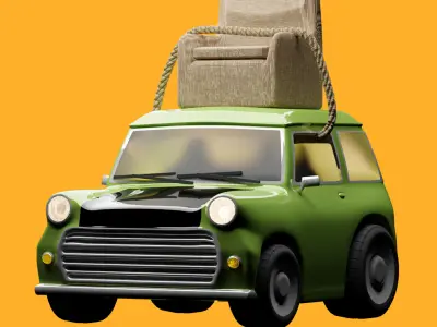 Mr Bean mini car with legend chair - British Leyland Mini 1000 3D model