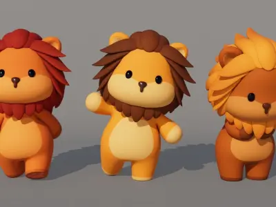 Rigged Cartoon Lion Low-poly 3D model