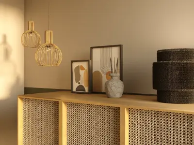 cane table decor interior scene 3D model 3D model