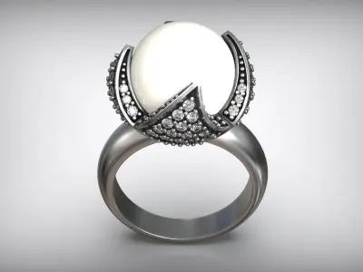 Luxury Cocktail Pearl Ring Free 3D print model
