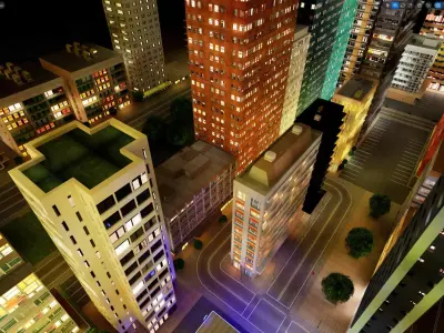 City Downtown Skyscraper Street - Night - Unreal - Lot 02 Low-poly 3D model