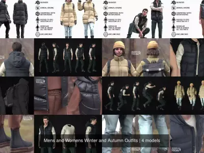Mens and Womens Winter and Autumn Outfits 3D Model Collection
