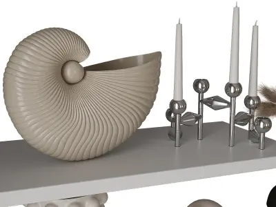 Decorative shelves with vases and books 3D model