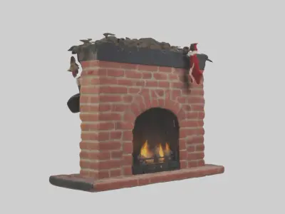 Fireplace with Stockings Model Low-poly 3D model