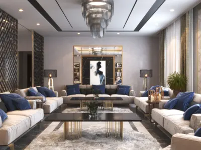 Modern reception and living room interior scene 3D model