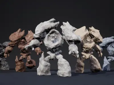 Stone golem low-poly game engine ready 3D model Low-poly 3D model