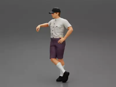Delivery man waiting for client wearing short and cap 3D print model