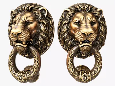 Lion Head Door Knocker   High Poly   Low Poly   PBR Low-poly 3D model