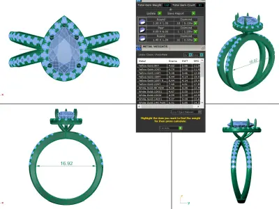 Pear diamond halo setting eternity ring for women 3D print model