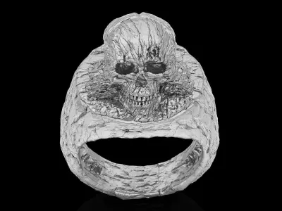 Rock skull ring gold jewelry printable 3D model 3D print model