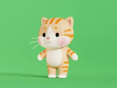 Cat Character Cartoon Orange Chibi Kawaii  Low-poly 3D model