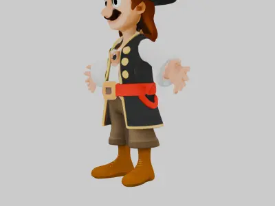 3D Cartoon Pirate Character TPose Game Ready 3D model