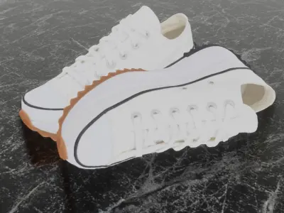 CONVERSE 3D SHOES - WHITE - BROWN LOW Low-poly 3D model