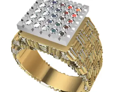 Men ring featuring a basketstyle pattern 3D print model