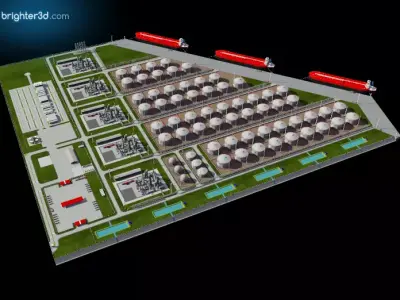 refinery industry area with ship 3D model