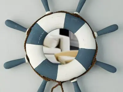 Blue and White Steering Wheel Wall Mirror 3D model