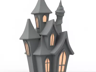 3D Model of Gray Haunted House Happy Halloween Building 3D print model