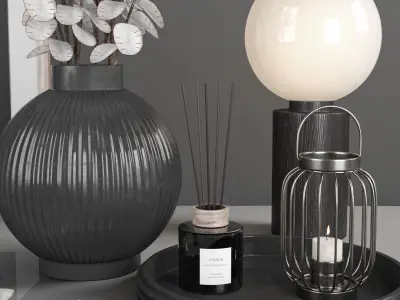 decorative set with white flower 3D model