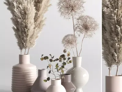 bouquet 06 vase concrete plant pampas and dry hogweed 3D model