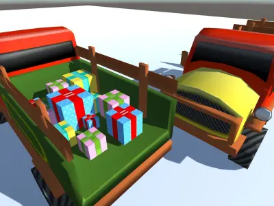 Santa Truck with Christmas Gitfs low-poly 3D model Low-poly 3D model