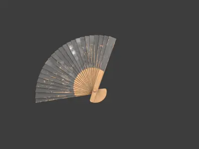 Black Wooden Handheld Fan Low-poly 3D model