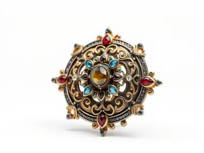 Medieval Brooch with Precious Gems model pack Low-poly 3D model