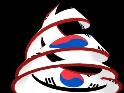 The South Korean Flag on spiral structure 3D model