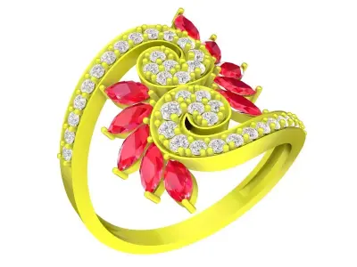 Luxury Curved Floral Ruby Diamond Ring 3D Model 5740 3D print model