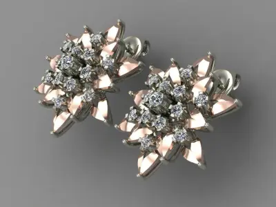  Rose Gold Diamond Earrings 3D Print Model 3D print model