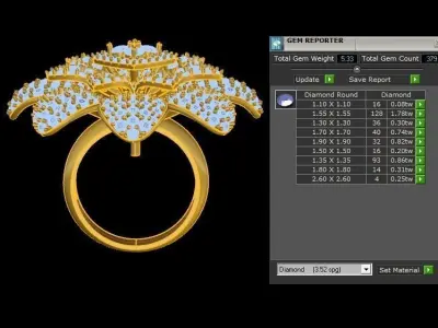 R123 women diamond ring 2021 with flower design 3D model