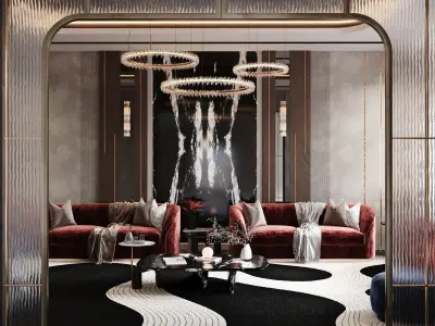 Luxury Velvet Lounge Interior 3D Scene 3D model