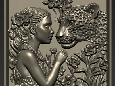 Leopard Head and A Girl A31 3D print model