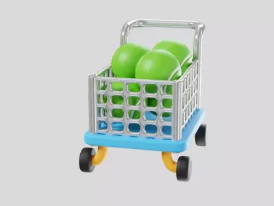 Shopping Cart with Tennis Balls 3D model