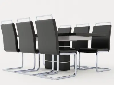 Macahan Table 140 6 Isoda Chair Black And White Low-poly 3D model