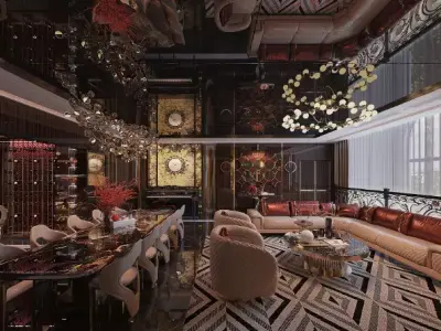 Living Room and Kitchen Interior Model Free 3D model